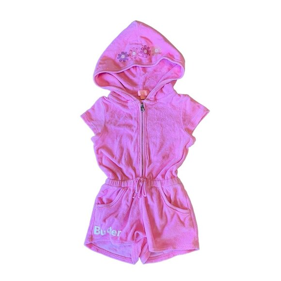 BUTTER Super Soft Girls Summer Romper 4T 3-4 Pink Sparkly Terry Cloth Playsuit - Picture 2 of 8